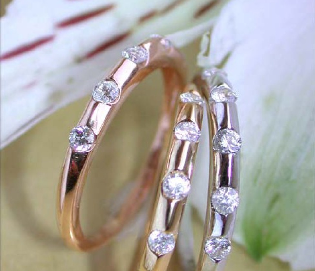 Drei Diamanten Ringe Weißgold Gelbgold Roségold