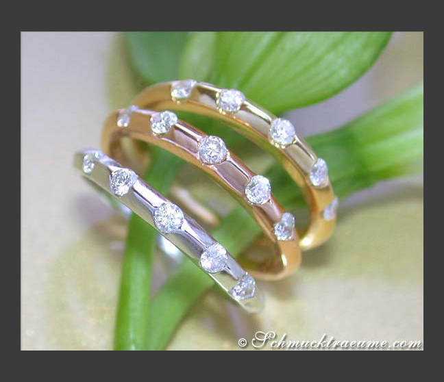 Drei Diamanten Ringe Weißgold Gelbgold Roségold