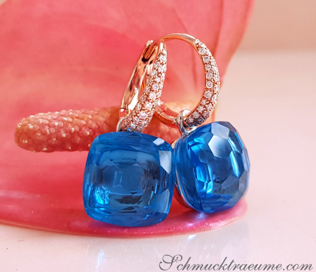 Blautopas Ohrringe mit Diamanten