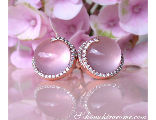 Enchanting Rose Quartz Diamond Stud Earrings