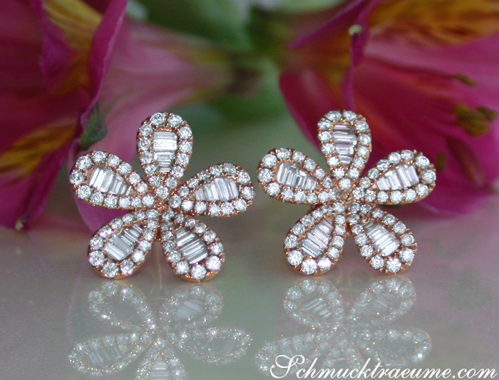 Precious Diamond Flower Earrings in Rose gold 14k #1 Precious Diamond Flower Earrings in Rose gold 14k #1