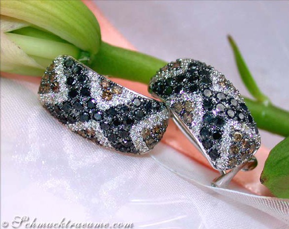 Earrings with black diamonds, white & natural brown diamonds #1 Earrings with black diamonds, white & natural brown diamonds #1