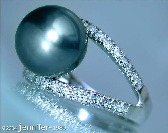 Attraktiver Tahitiperle Ring mit Diamanten in Weißgold #1 Attraktiver Tahitiperle Ring mit Diamanten in Weißgold #1