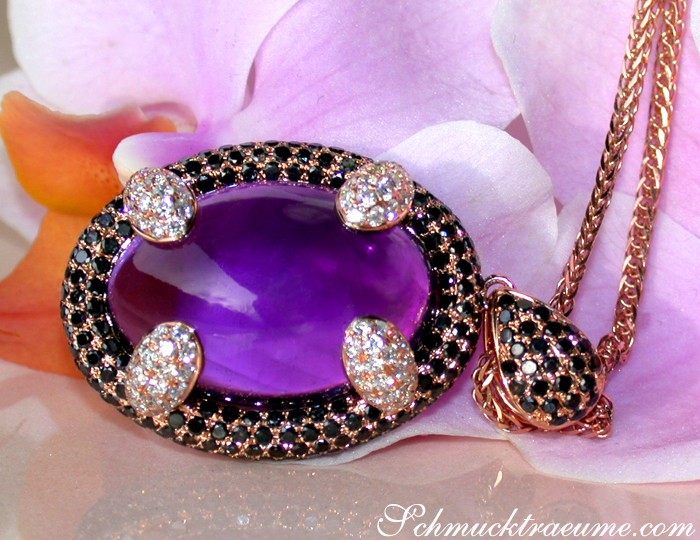 Unique Amethyst Pendant with Black and White Diamonds #1 Unique Amethyst Pendant with Black and White Diamonds #1
