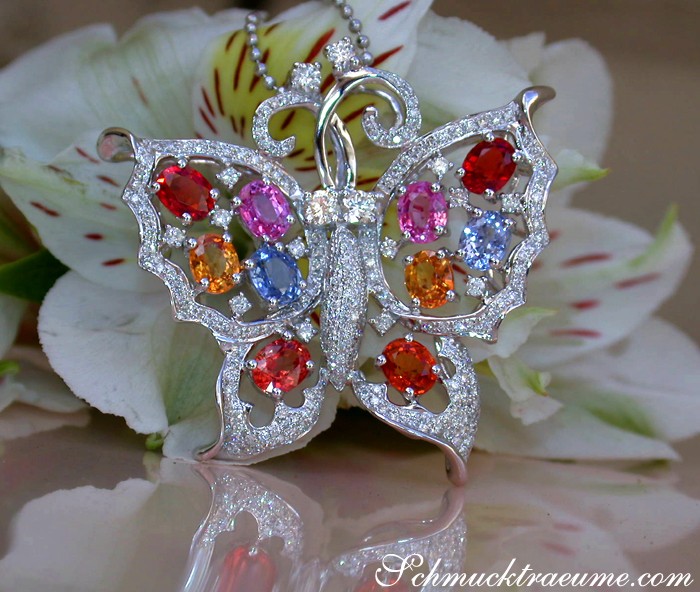 Stunning Diamond Butterfly Pendant with Multicolor Sapphires #1 Stunning Diamond Butterfly Pendant with Multicolor Sapphires #1