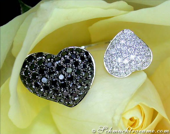Feminine Black & White Diamond Heart Ring #1 Feminine Black & White Diamond Heart Ring #1