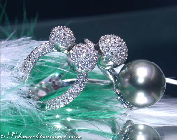 Auffallender Tahitiperle Ring mit Diamanten #1 Auffallender Tahitiperle Ring mit Diamanten #1