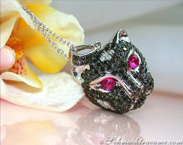 Ausgefallener Panther Anhänger mit schwarzen Diamanten #1 Ausgefallener Panther Anhänger mit schwarzen Diamanten #1