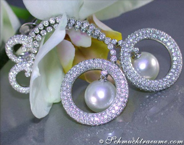 Impressive South Sea Pearl Earrings with Diamonds (70 mm) #1 Impressive South Sea Pearl Earrings with Diamonds (70 mm) #1