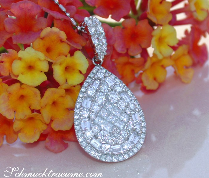Unique Pear Pendant with Brilliant, Princess and Baguette Diamonds #1 Unique Pear Pendant with Brilliant, Princess and Baguette Diamonds #1