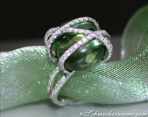 Unusual Green Amethyst Ring with Diamonds #1 Unusual Green Amethyst Ring with Diamonds #1
