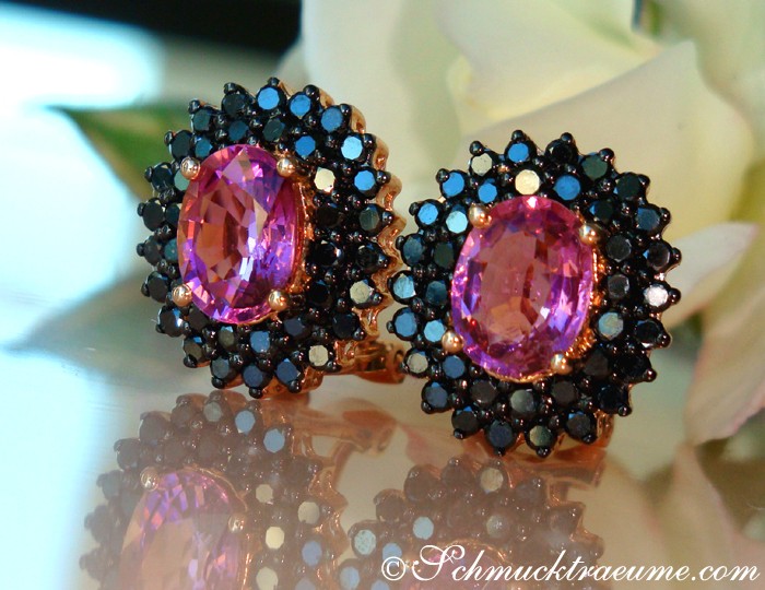 Enchanting Pink Tourmaline Studs with Black Diamonds #1 Enchanting Pink Tourmaline Studs with Black Diamonds #1