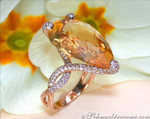 Glamorous Citrine Pear Ring with Diamonds #1 Glamorous Citrine Pear Ring with Diamonds #1