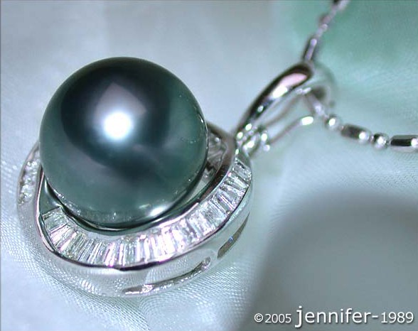 Enchanting Tahitian Pearl Pendant with Taper Diamonds #1 Enchanting Tahitian Pearl Pendant with Taper Diamonds #1