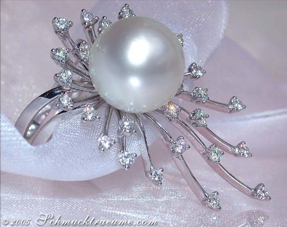 Bombastic Southsea Pearl Ring with Diamond Rays #1 Bombastic Southsea Pearl Ring with Diamond Rays #1