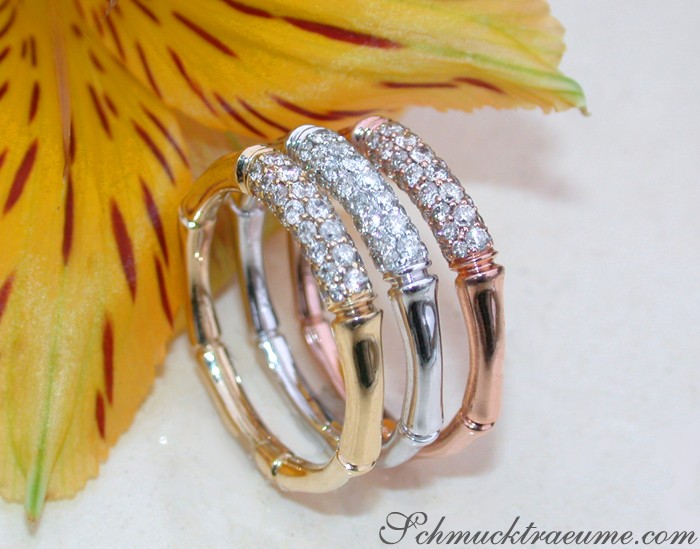 Three Bamboo Style Stackable Rings with Diamonds #1 Three Bamboo Style Stackable Rings with Diamonds #1
