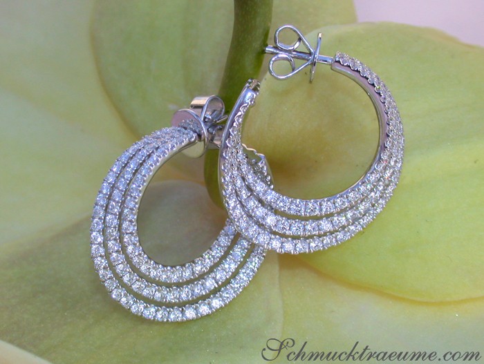 Interesting three row diamond hoop earrings #1 Interesting three row diamond hoop earrings #1