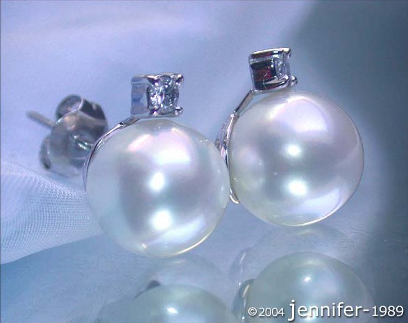Beautiful Southsea Pearl Studs with Diamonds in White gold 14k #1 Beautiful Southsea Pearl Studs with Diamonds in White gold 14k #1