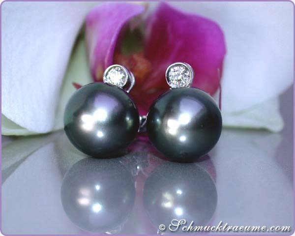 Precious Tahitian Pearl Studs with Diamonds #1 Precious Tahitian Pearl Studs with Diamonds #1