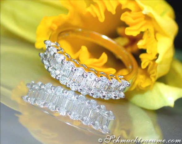 Timeless Diamond Ring with Baguette Diamonds in White gold 18k #1 Timeless Diamond Ring with Baguette Diamonds in White gold 18k #1