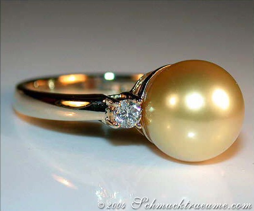 Precious Golden Southsea Pearl Ring with Diamonds #1 Precious Golden Southsea Pearl Ring with Diamonds #1
