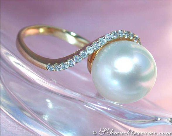 Precious Southsea Pearl Ring with Diamonds in Yellow Gold #1 Precious Southsea Pearl Ring with Diamonds in Yellow Gold #1