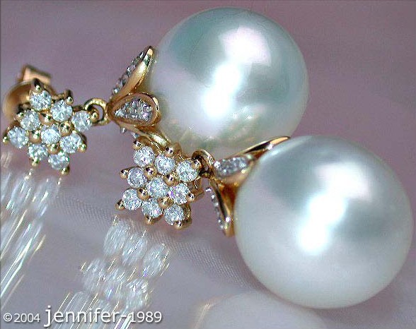 Southsea Pearl Earrings with Diamond Squares #1 Southsea Pearl Earrings with Diamond Squares #1