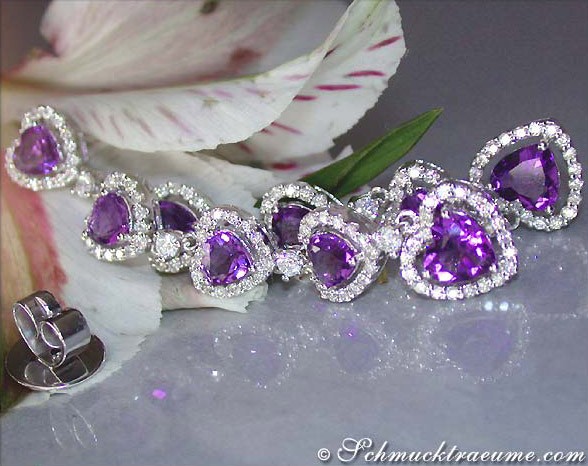 Exquisite Amethyst Herz Ohrgehänge mit Brillanten #1 Exquisite Amethyst Herz Ohrgehänge mit Brillanten #1