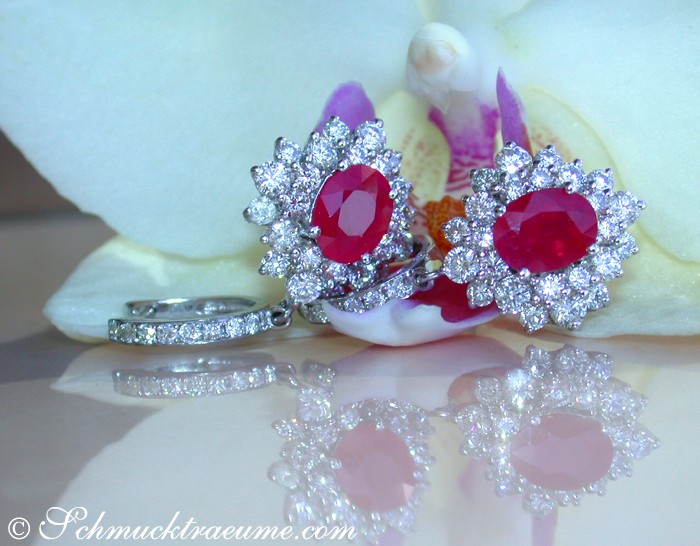 Exquisite Burmese Ruby Earrings with Diamonds #1 Exquisite Burmese Ruby Earrings with Diamonds #1