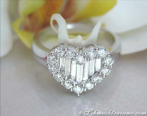 Exquisite Diamond Heart Ring with Taper Diamonds #1 Exquisite Diamond Heart Ring with Taper Diamonds #1
