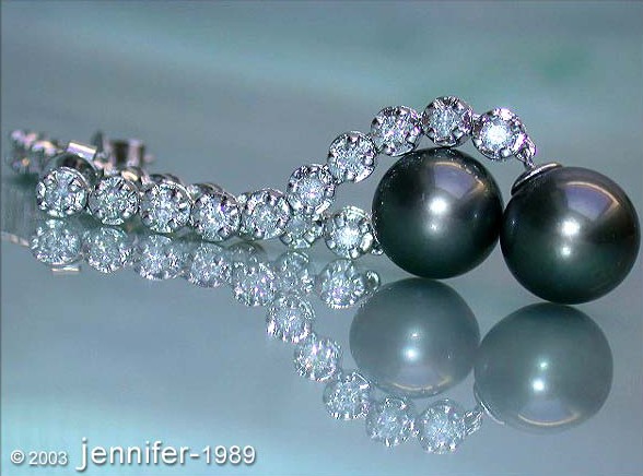 Stately Tahitian Pearl Dangling Earrings with Diamonds #1 Stately Tahitian Pearl Dangling Earrings with Diamonds #1