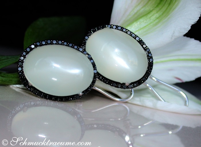 Fancy Moonstone Earrings with Black Diamonds #1 Fancy Moonstone Earrings with Black Diamonds #1