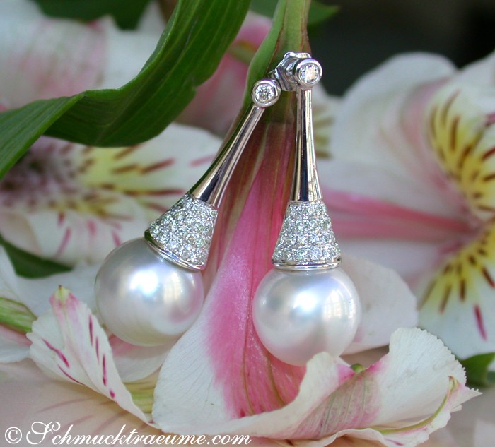 Extravagant Southsea Pearl Earrings with Diamonds #1 Extravagant Southsea Pearl Earrings with Diamonds #1