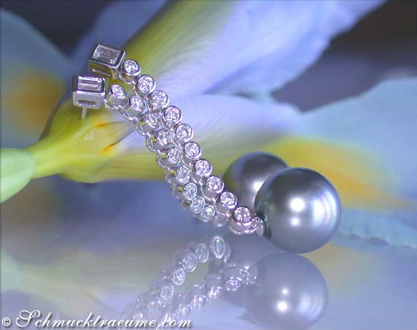 Glorious Dangling Earrings with Tahitian Pearls & Diamonds #1 Glorious Dangling Earrings with Tahitian Pearls & Diamonds #1