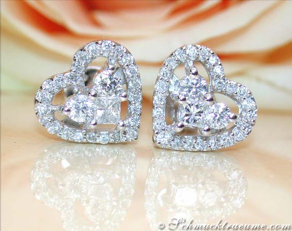 Pretty Diamond Heart Studs with Princess Diamonds #1 Pretty Diamond Heart Studs with Princess Diamonds #1