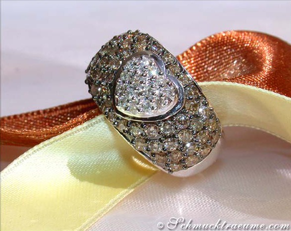 Natural Brown & White Diamond Heart Ring #1 Natural Brown & White Diamond Heart Ring #1
