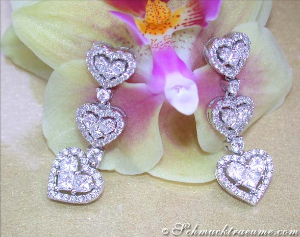 Beautiful Dangling Earrings with Diamond Hearts #1 Beautiful Dangling Earrings with Diamond Hearts #1