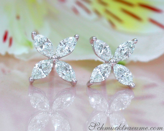 Feinste Marquise Diamanten Ohrstecker im Blüten / Stern Design #1 Feinste Marquise Diamanten Ohrstecker im Blüten / Stern Design #1