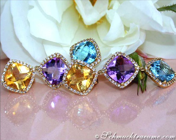 Stunning Multicolor Gemstone Dangling Earrings with Diamonds #1 Stunning Multicolor Gemstone Dangling Earrings with Diamonds #1