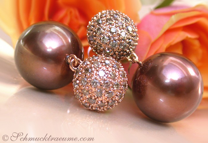 Feinste Ohrstecker mit Bronze Tahitiperlen & naturbraunen Brillanten #1 Feinste Ohrstecker mit Bronze Tahitiperlen & naturbraunen Brillanten #1