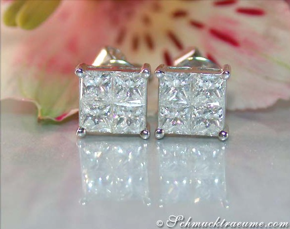 Finest Princess Diamond Stud Earrings (1,22 ct.) #1 Finest Princess Diamond Stud Earrings (1,22 ct.) #1