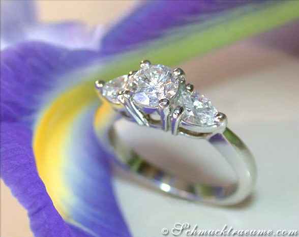 Feminine Diamond Solitaire Ring with Pear Shaped Diamonds #1 Feminine Diamond Solitaire Ring with Pear Shaped Diamonds #1