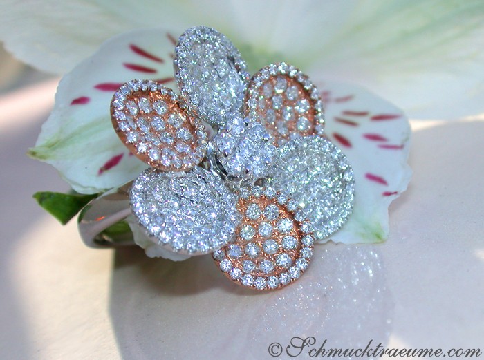 Feminine Diamond Flower Ring in Rose & White Gold #1 Feminine Diamond Flower Ring in Rose & White Gold #1