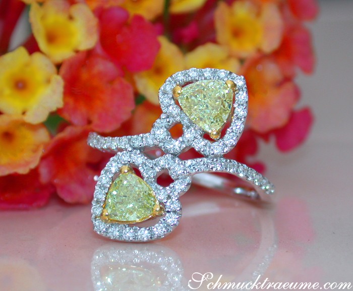 Feminine Diamond Heart Ring with Yellow Diamonds #1 Feminine Diamond Heart Ring with Yellow Diamonds #1