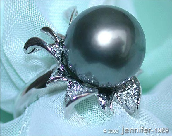 Feminine Tahitian Pearl Diamond Blossom Ring #1 Feminine Tahitian Pearl Diamond Blossom Ring #1