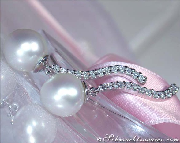 Curved Southsea Pearl Earrings with Diamonds #1 Curved Southsea Pearl Earrings with Diamonds #1