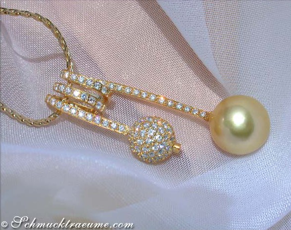 Goldene Südseeperle Anhänger mit Brillanten Pavé Kugel #1 Goldene Südseeperle Anhänger mit Brillanten Pavé Kugel #1