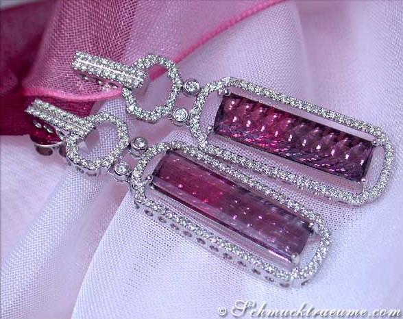 Grandiose Pink Turmalin Ohrgehänge mit Brillanten #1 Grandiose Pink Turmalin Ohrgehänge mit Brillanten #1