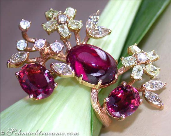 Grandioser Pink Turmalin Ring mit Diamanten im Blütendesign #1 Grandioser Pink Turmalin Ring mit Diamanten im Blütendesign #1