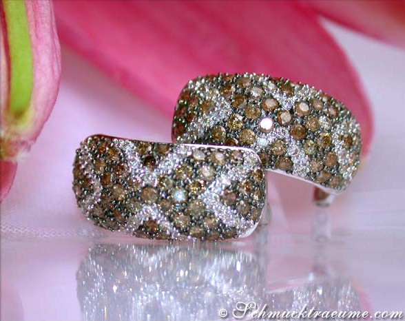 Gorgeous Natural Brown & White Diamond Huggie Earrings #1 Gorgeous Natural Brown & White Diamond Huggie Earrings #1